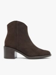 Ciemnobrązowe botki kowbojki. Brązowe botki Ryłko, bez wzorów, ze skóry, bez obcasa, na obcasie, bez zapięcia. Za 449.99 zł.