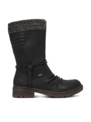 Rieker Kozaki CEO-Z4755-00 Czarny. Czarne kozaki Rieker, ze skóry, bez obcasa, na płaskiej podeszwie, bez zapięcia. Za 429.99 zł.