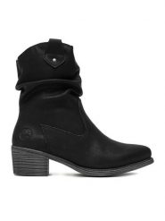 Rieker Kowbojki CEO-73170-00 Czarny. Czarne botki Rieker, bez wzorów, z materiału, bez obcasa, na słupku, bez zapięcia. Za 359.99 zł.