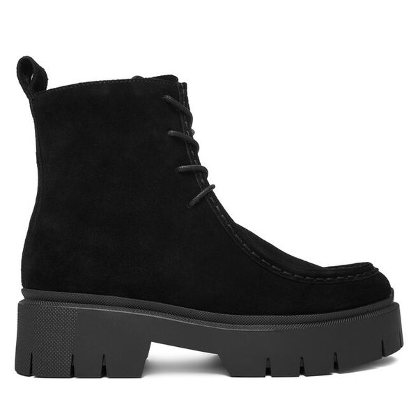 Trzewiki HUGO. Czarne botki Hugo, bez wzorów, bez obcasa, na płaskiej podeszwie, bez zapięcia. Za 699.99 zł.