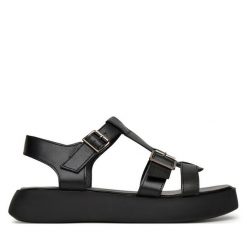 Sandały Lasocki. Czarne sandały Lasocki, bez wzorów, bez obcasa, na płaskiej podeszwie, bez zapięcia. Za 169.99 zł.