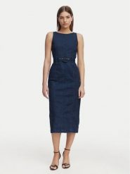 French Connection Sukienka jeansowa 719C7 Niebieski Regular Fit. Niebieskie sukienki French Connection, bez wzorów, z bawełny, bez kołnierzyka, bez ramiączek. Za 526.99 zł.