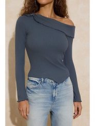 Trendyol Bluzka w kolorze antracytowym rozmiar: S. Czarne bluzki Trendyol, s, bez wzorów, z bawełny, z asymetrycznym kołnierzem, bez ramiączek. Za 86.99 zł.