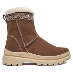 Botki Remonte. Brązowe botki Remonte, bez wzorów, bez obcasa, na płaskiej podeszwie, bez zapięcia. Za 489.99 zł.