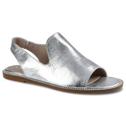 Srebrne Sandały Chebello Damskie Stylowe Obuwie. Szare sandały CheBello, bez wzorów, z gumy, eleganckie, bez obcasa, na płaskiej podeszwie, bez zapięcia. Za 279.00 zł.