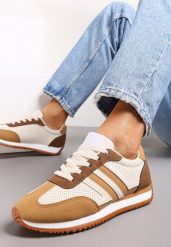 Beżowe Sneakersy z Perforacją i Wstawkami Alylena. Brązowe obuwie sportowe Renee, bez zapięcia, na fitness i siłownię. Za 59.99 zł.
