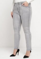 Szare Dopasowane Casualowe Jeansy na Suwak i Guzik Lirienne. Szare jeansy Born2be, l, bez wzorów. Za 54.99 zł.