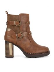 Mustang Botki 1336-512 Brązowy. Brązowe botki Mustang, bez wzorów, z materiału, bez obcasa, na słupku, bez zapięcia. Za 279.99 zł.
