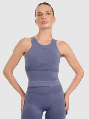 4F Top do jogi i pilatesu slim szybkoschnący damski - granatowy M/L. Niebieskie koszulki sportowe 4f, bez wzorów, z elastanu, bez ramiączek, na jogę i pilates. Za 119.99 zł.