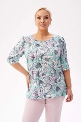 Bluzka Spring z krótkim rękawem i lekką bufką w kwiatowy wzór - kolory mięty, różu i bieli PLUS SIZE XXL. Czerwone bluzki Moda Size Plus Iwanek, plus size, bez wzorów, z elastanu, biznesowe, bez kołnierzyka, plus size, bez ramiączek. W wyprzedaży za 99.90 zł.