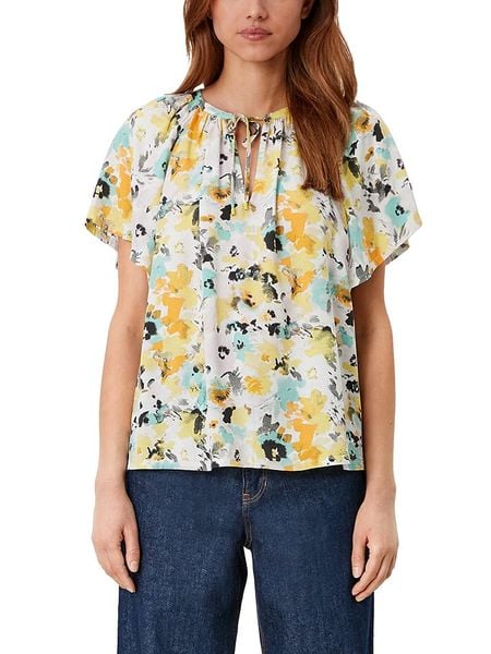 S.OLIVER RED LABEL Bluzka w kolorze biało-żółto-błękitnym rozmiar: 42. Białe bluzki s.Oliver RED LABEL, s, bez wzorów, z wiskozy, bez kołnierzyka, bez ramiączek. Za 34.69 zł.