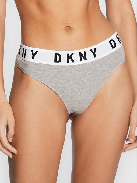 DKNY Stringi DK4529 Szary. Szare stringi DKNY, bez wzorów, z bawełny. Za 69.99 zł.