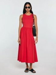 Sukienka damska midi bawełniana czerwona Kamasi 603. Czerwone sukienki Big Star, na co dzień, l, bez wzorów, z bawełny, bez kołnierzyka, bez ramiączek, midi, rozkloszowane. Za 229.99 zł.