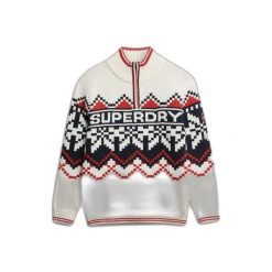 Kardigan z wzorem intarsjowym i kołnierzem typu stójka dla kobiet Superdry. Brązowe kardigany Superdry, l, bez wzorów. Za 433.25 zł.