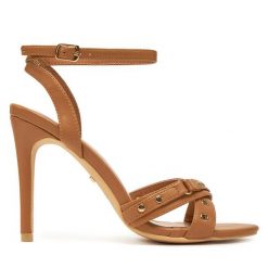 Sandały DeeZee. Brązowe sandały DeeZee, bez wzorów, bez obcasa, na szpilce, bez zapięcia. Za 139.99 zł.