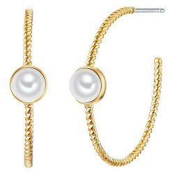 Lulu & Jane Mosiadz Sztuczna perła Kolczyki koła 1 ct Damski. Białe kolczyki Lulu & Jane, z perłą, pozłacane. Za 359.99 zł.