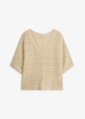 Gruby sweter z przędzy wstążkowej. Niebieskie swetry bonprix, bez wzorów, bez ramiączek. Za 77.99 zł.
