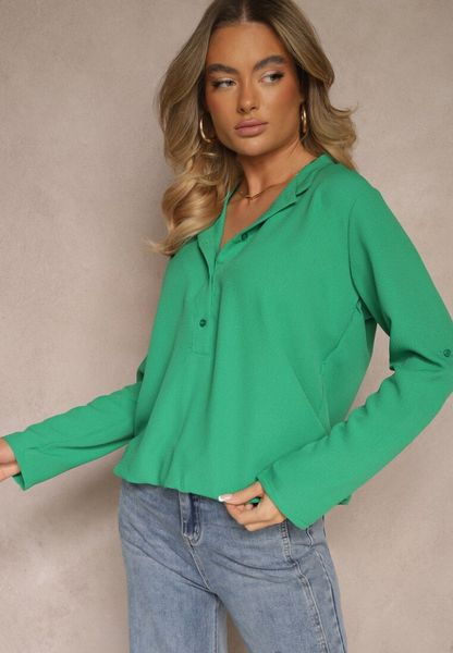 Zielona Koszula z Regulacją przy Rękawach Ilanelis. Zielone koszule Renee, m, bez wzorów, z jeansu, bez kołnierzyka, bez ramiączek. Za 59.99 zł.