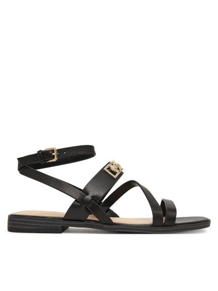Guess Sandały FLJRUL LEA03 Czarny. Czarne sandały Guess, z aplikacjami, ze skóry, bez obcasa, na płaskiej podeszwie, bez zapięcia. Za 314.99 zł.