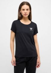 Damski T-Shirt Mustang Style Alma Jet Black 1015459 4188. Czarne t-shirty Mustang, m, bez wzorów, bez kołnierzyka, bez ramiączek. Za 69.99 zł.