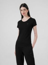 4F T-shirt slim gładki damski M. Czarne t-shirty 4f, m, bez wzorów, z bawełny, bez kołnierzyka, bez ramiączek. W wyprzedaży za 29.99 zł.