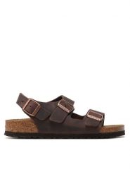 Birkenstock Sandały Milano 34873 Brązowy. Brązowe sandały Birkenstock, bez wzorów, ze skóry, bez obcasa, na płaskiej podeszwie, bez zapięcia. Za 599.99 zł.