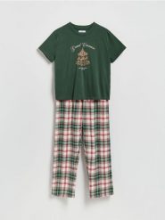 Flanelowa piżama w kratę - zielony. Zielone piżamy Reserved, bez wzorów, z bawełny, bez ramiączek. Za 139.99 zł.