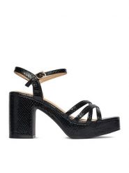 DeeZee Sandały CEO-LCCC1511-1 Czarny. Czarne sandały DeeZee, bez wzorów, z materiału, bez obcasa, na słupku, bez zapięcia. Za 139.99 zł.