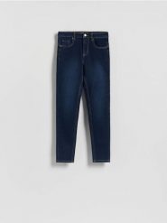 Jeansy slim fit push up - granatowy. Niebieskie jeansy Reserved, bez wzorów. Za 89.99 zł.