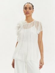 Nissa Bluzka TOP14978 Biały Regular Fit. Białe bluzki Nissa, bez wzorów, z jedwabiu, bez kołnierzyka, bez ramiączek. Za 759.99 zł.