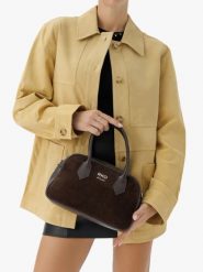 Brązowa mała torebka bowling bag ze skóry welurowej. Brązowe torby na ramię Brawo sp. z o.o., bez wzorów, ze skóry, eleganckie, przez ramię, małe, bez dodatków. W wyprzedaży za 206.99 zł.
