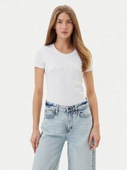 Guess T-Shirt W5GI17 J1314 Biały Slim Fit. Białe t-shirty Guess, xxl, z aplikacjami, z bawełny, bez kołnierzyka, bez ramiączek. Za 109.99 zł.