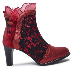 Botki Laura Vita. Czerwone botki Laura Vita, bez wzorów, bez obcasa, na słupku, bez zapięcia. Za 619.99 zł.