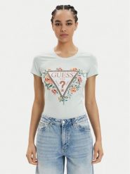 Guess T-Shirt W4GI24 J1314 Błękitny Slim Fit. Niebieskie t-shirty Guess, xs, z aplikacjami, z bawełny, bez kołnierzyka, bez ramiączek. Za 98.99 zł.