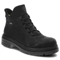 Czarne Botki Rieker Wygodne Buty Damskie. Czarne botki Rieker, na zimę, bez wzorów, ze skóry ekologicznej, bez obcasa, bez zapięcia. Za 331.99 zł.