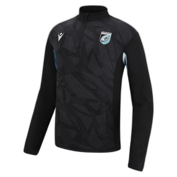 Bluza 1/4 zip Cardiff Blues Training Player Top Player 2022/23. Czarne bluzy Macron, xl, bez wzorów, z dresówki, bez kaptura. Za 191.00 zł.