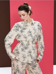 Koszula z domieszką lnu z wiązaniem na plecach - wielobarwny. Koszule Sinsay, l, bez wzorów, bez kołnierzyka, bez ramiączek. Za 59.99 zł.