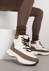 Beżowo-Brązowe Sportowe Śniegowce Chunky na Platformie Ishweda. Brązowe obuwie sportowe Renee, z jeansu. Za 99.99 zł.