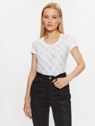 Guess T-Shirt W3BI53 J1314 Biały Slim Fit. Białe t-shirty Guess, xs, z aplikacjami, z bawełny, bez kołnierzyka, bez ramiączek. Za 139.99 zł.