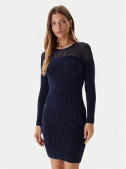 Guess Sukienka dzianinowa W5BK63 Z0890 Granatowy Slim Fit. Niebieskie sukienki Guess, l, z aplikacjami, z dzianiny, bez kołnierzyka, bez ramiączek. Za 619.99 zł.