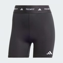 Krótkie legginsy TECHFIT. Czarne legginsy Adidas, l, bez wzorów, z elastanu, z podwyższonym stanem, krótkie. Za 119.00 zł.