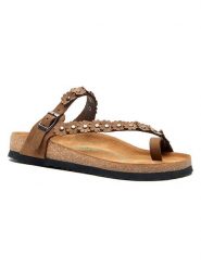 Comfortfusse Skórzane japonki w kolorze jasnobrązowym rozmiar: 42. Brązowe klapki Comfortfüße, bez wzorów, z materiału, z otwartym noskiem, bez obcasa. Za 239.99 zł.