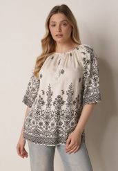 Biało-Czarna Bluzka z Wiskozy z Kwiatowym Wzorem Wiązaniem i Frędzlami Hawnalue. Białe bluzki Born2be, l, bez wzorów, z wiskozy, biznesowe, bez kołnierzyka, bez ramiączek. Za 59.99 zł.