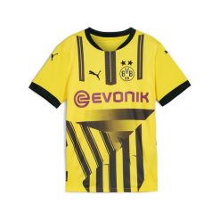 Młodzieżowa koszulka pucharowa Borussia Dortmund 24/25 PUMA Faster Yellow Black. Czarna bluzki Puma, m, bez wzorów, młodzieżowe, bez kołnierzyka, bez ramiączek. Za 359.00 zł.