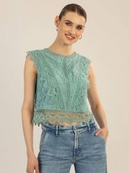 APART Top w kolorze miętowym rozmiar: 46. Zielone topy Apart, bez wzorów, z koronki, bez kołnierzyka, bez ramiączek. Za 231.95 zł.