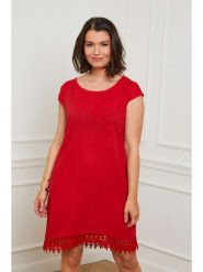 Curvy Lady Lniana sukienka w kolorze czerwonym rozmiar: 44/46. Czerwone sukienki Curvy Lady, bez wzorów, z koronki, klasyczne, bez kołnierzyka, bez ramiączek, mini. Za 114.44 zł.