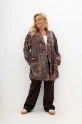 Sweterkowy kardigan Slow Moments fioletowo-bordowy w print kwiatowy Plus Size Oversize. Czerwone kardigany Moda Size Plus Iwanek, l, bez wzorów, z dzianiny. Za 179.90 zł.
