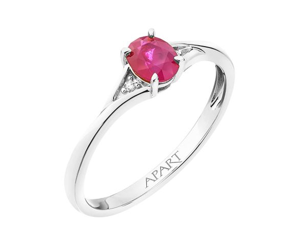 Pierścionek z białego złota z diamentami i rubinem - próba 750. Białe pierścionki Apart, z diamentem, złote. Za 2,890.00 zł.