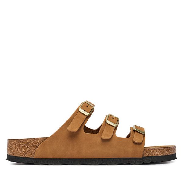 Klapki Birkenstock. Brązowe klapki Birkenstock, bez wzorów, bez obcasa. Za 584.99 zł.