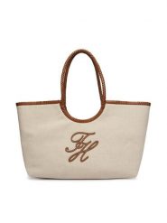 Tommy Hilfiger Torebka Th Elev Summ Maxi Tote Canvas AW0AW18629 Beżowy. Brązowe torebki klasyczne TOMMY HILFIGER, bez wzorów, z materiału, bez dodatków. Za 849.99 zł.